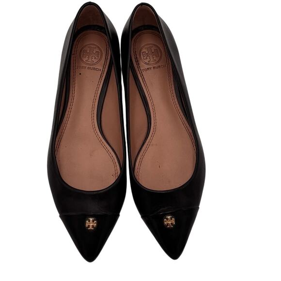 Tory Burch Women's Black Fairford Pointed Toe Leather Flats Size 6.5 - Picture 2 of 7